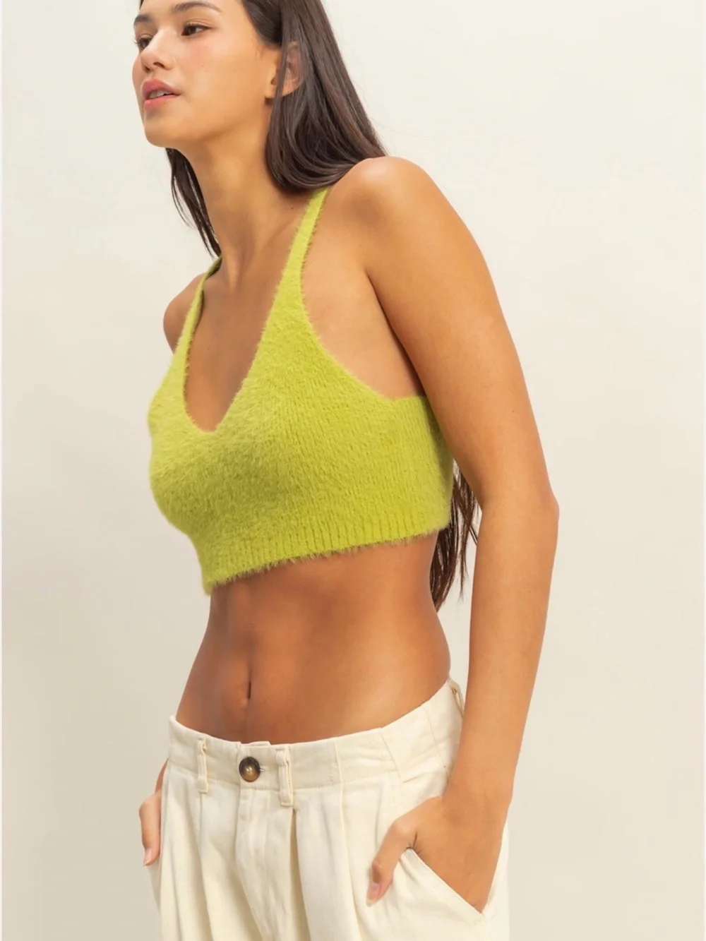 HYFVE Lime Green Fuzzy Crop Tank - MWT - Medium - Picture 1 of 5